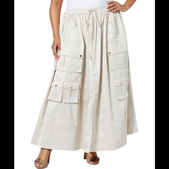 C Wonder by Christian Siriano Runway Sateen Maxi Cargo Skirt Moonbeam - Regular - Picture 1 of 1